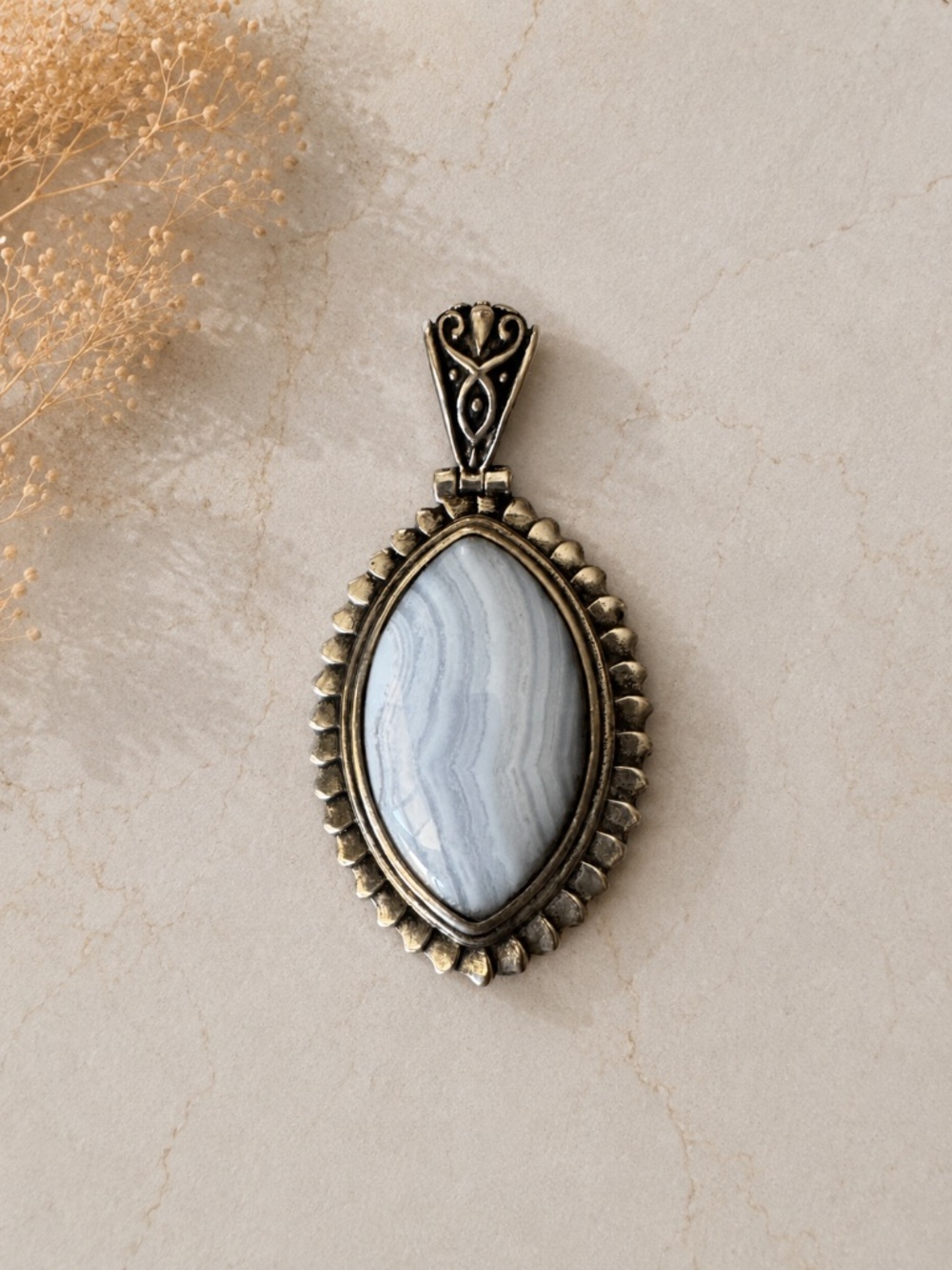 Botswana Agate Pendant in Antiqued Silver Pewter